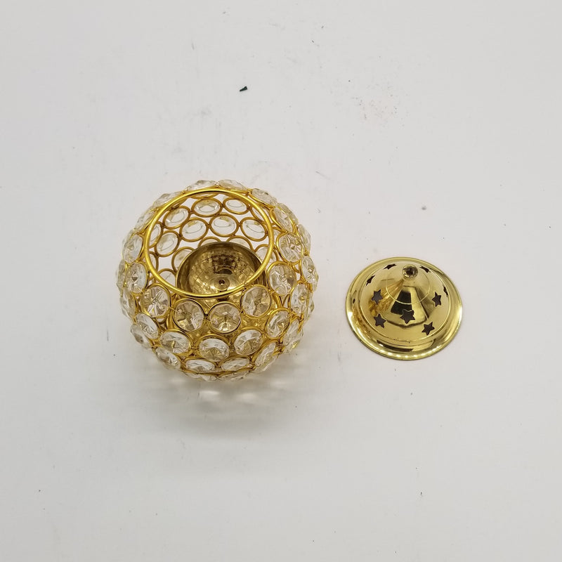5"H Solid Brass Crystal Oil Lamp