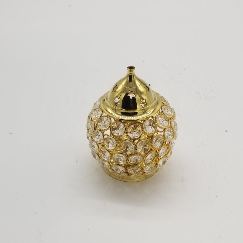 5"H Solid Brass Crystal Oil Lamp