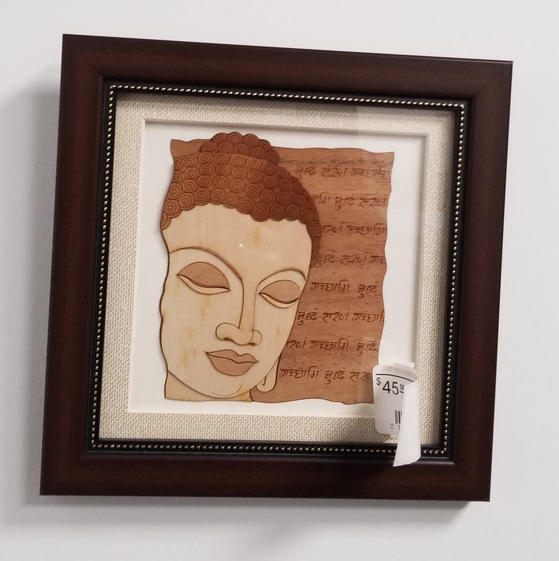 Wooden Marquetry - 8" x 8" - Buddha Head