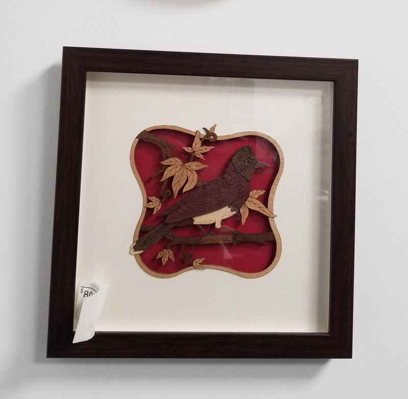 Wooden Marquetry - 10" x 10" - Bulbul Bird