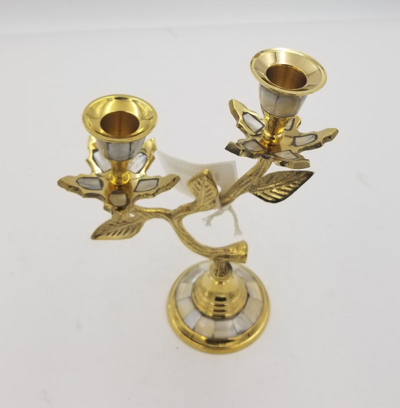 Brass 2 Branch Candle Stand MOP