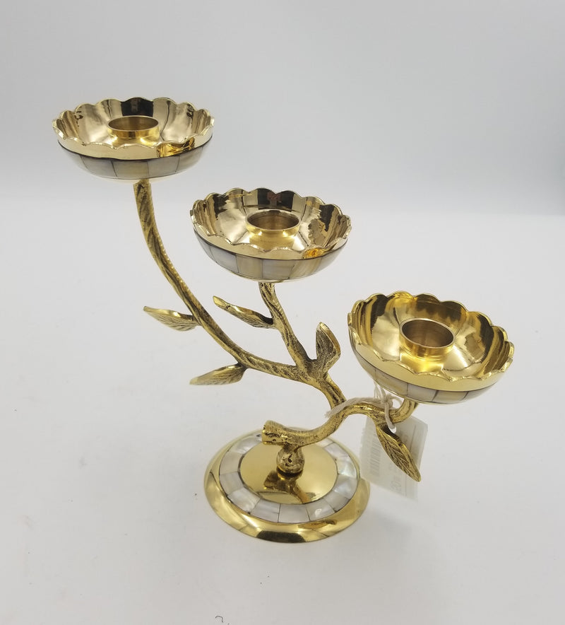 Brass Candle Stand 3 Branch Siddiwali Piyali MOP
