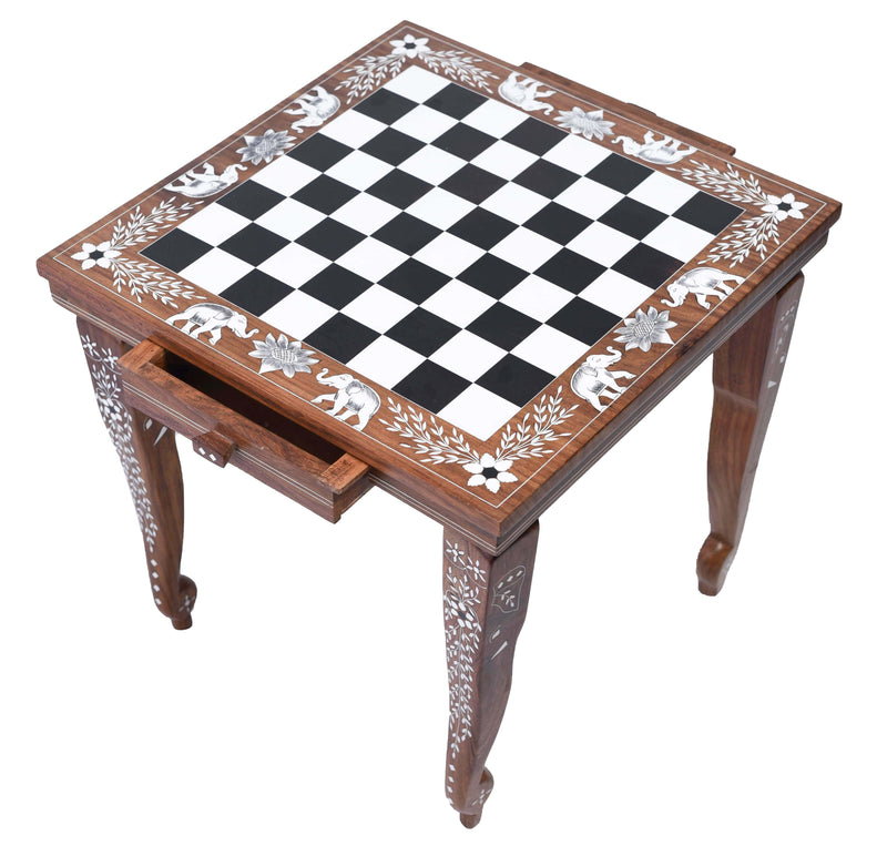 Seesham Chess Game Square Table with coins - 18" x 18" x 18"