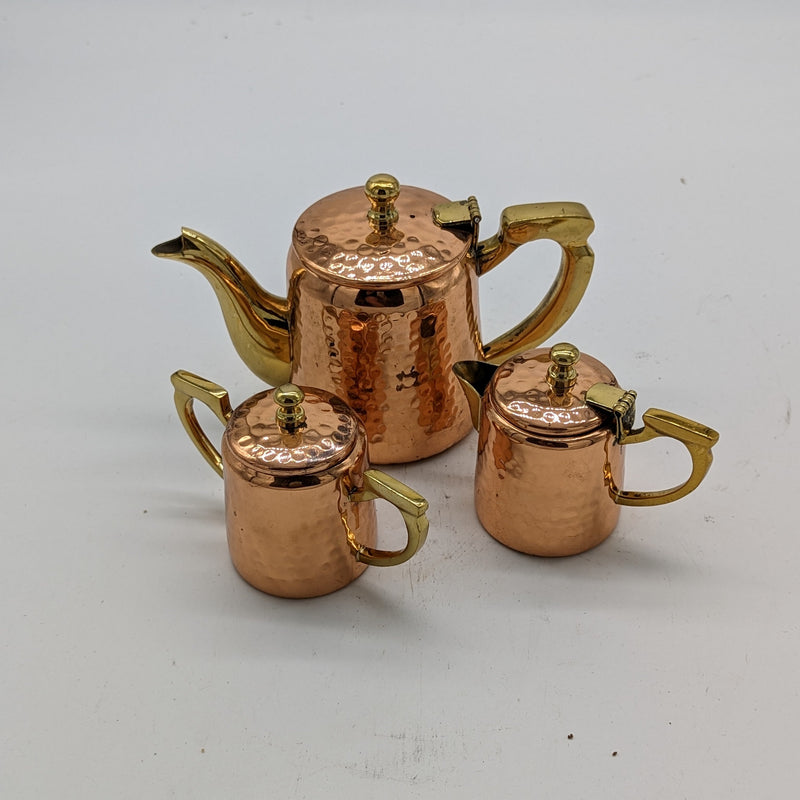 Handcrafted Hammered Copper Brass Tea Set of 3