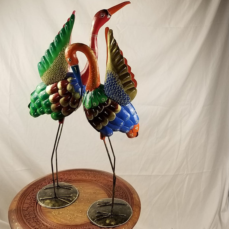 Handcrafted and hand painted Crane colored set of 2