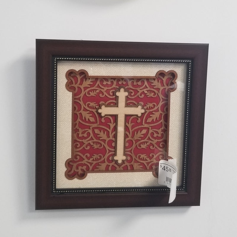 Wooden Marquetry - 8" x 8" - Cross Design