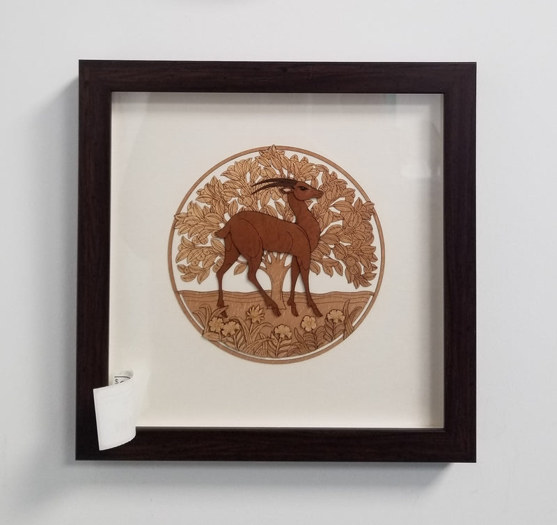 Wooden Marquetry - 10" x 10" - Round Deer