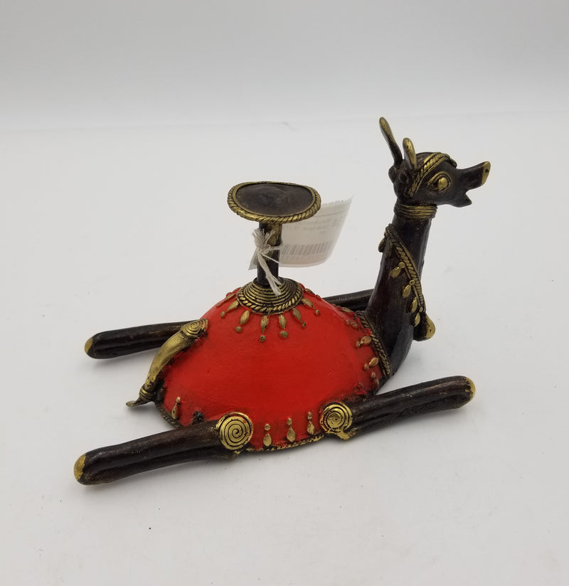 Dhokra Brass Camel Candle Stand - 17 x 7 x 15 cms