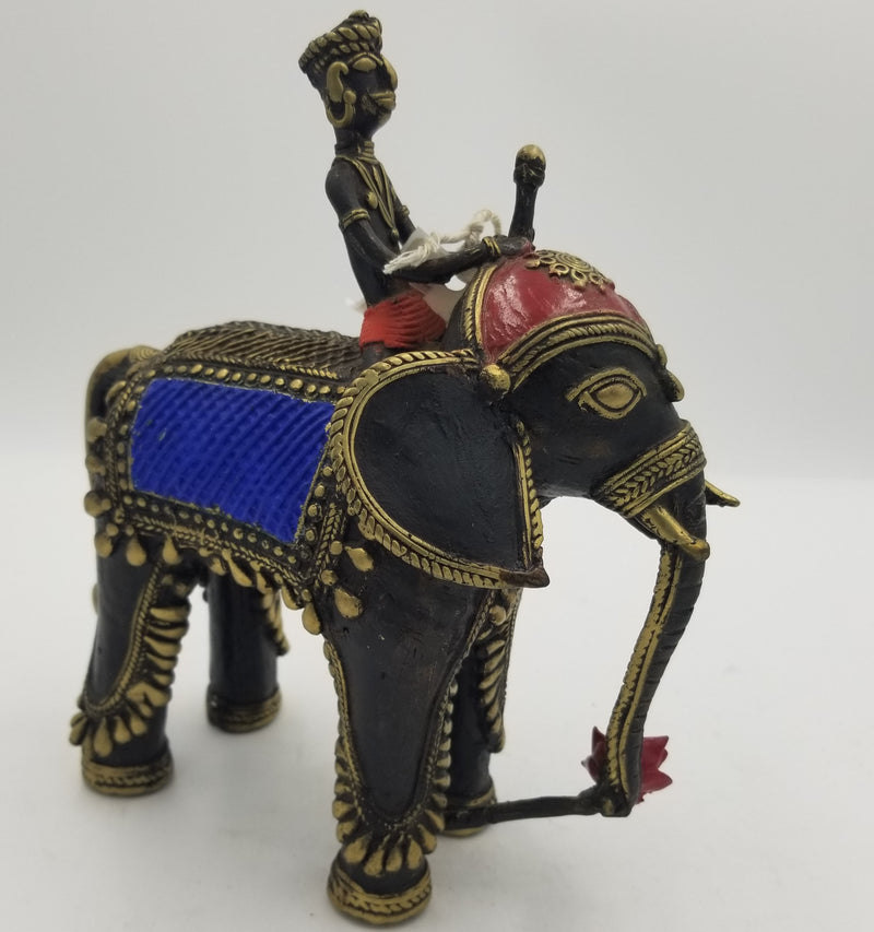 Dhokra Brass Elephant Man Rider - 27 x 25 x 10 cms