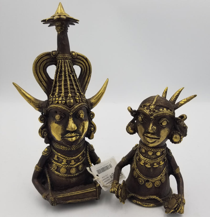 Dhokra Brass Tribal Head Musician Pair - 20 x 10 x 10 cms