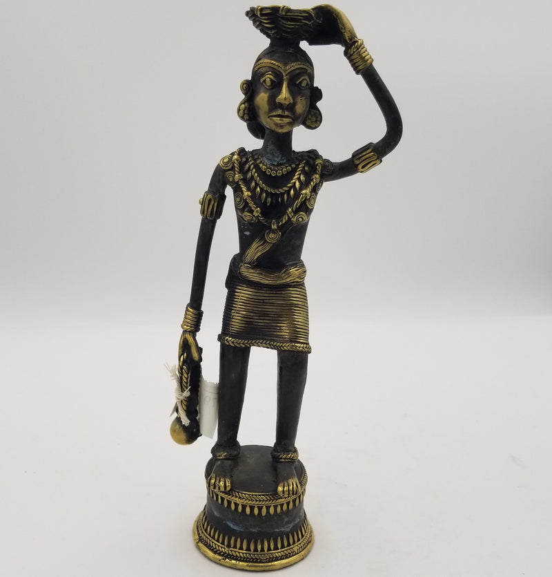 Dhokra Brass Tribal Lady Standing - 30 x 7 x 7 cms
