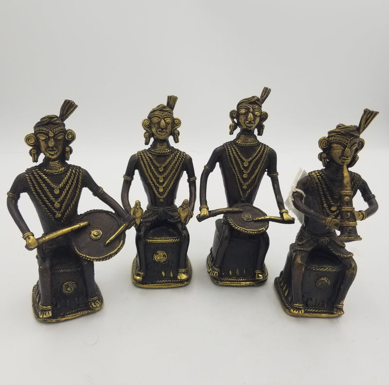 Dhokra Brass Tribal Musician set of 4 - 15 x 7 x 7 cms