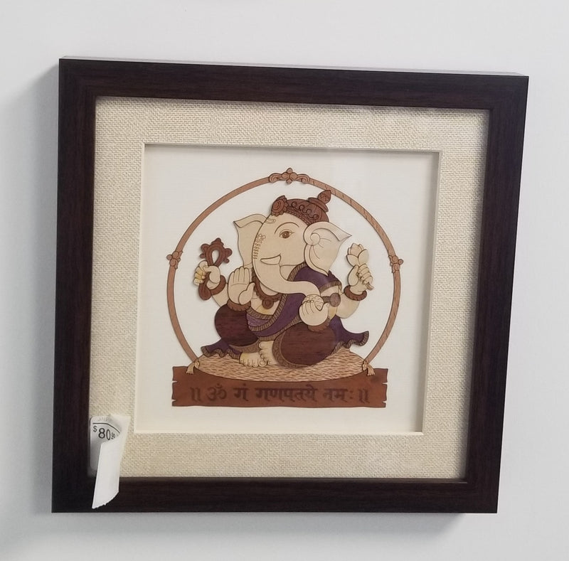 Wooden Marquetry - 10" x 10" - Ekdant Ganesh