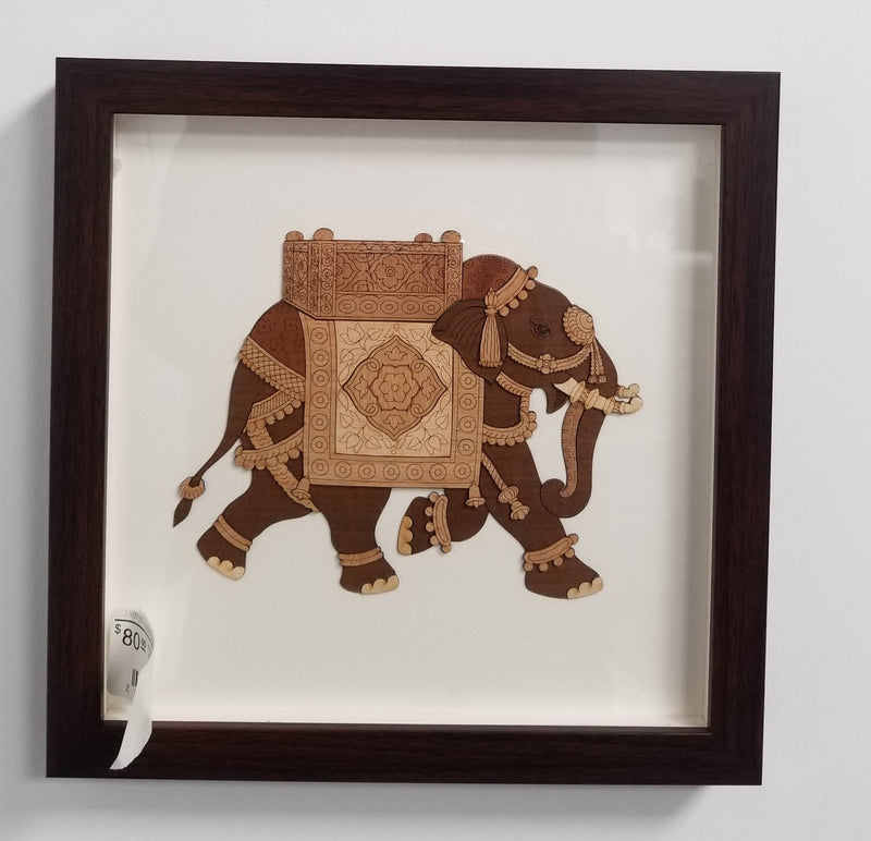 Wooden Marquetry - 10" x 10" - Elephant