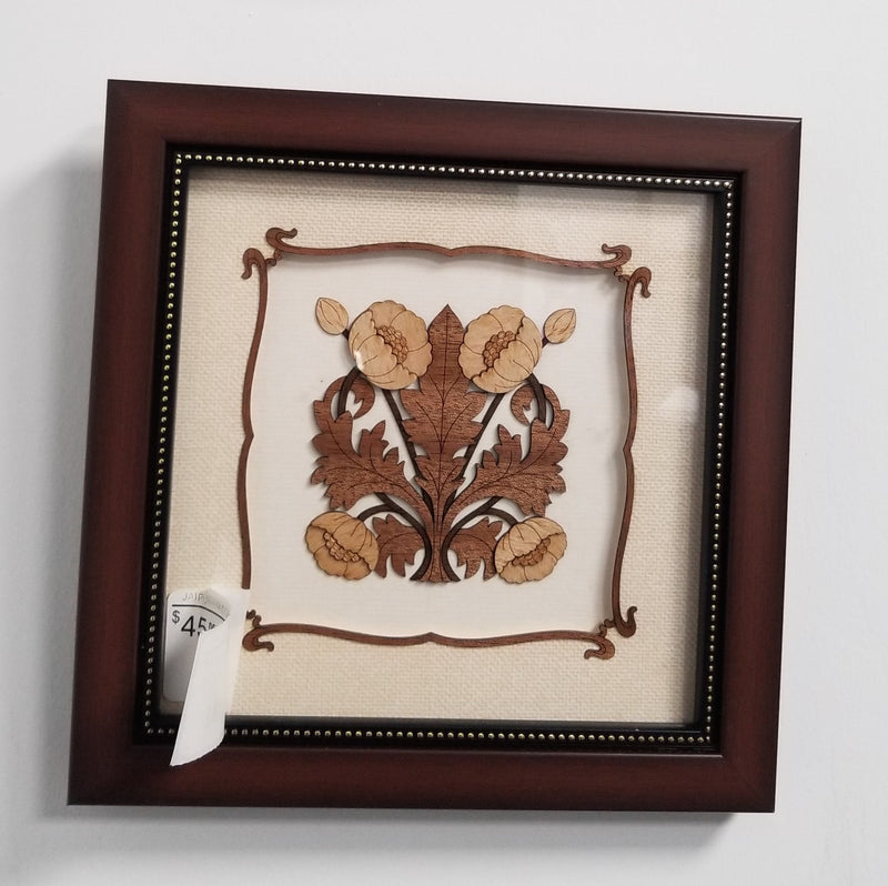 Wooden Marquetry - 8" x 8" - Floral - 15