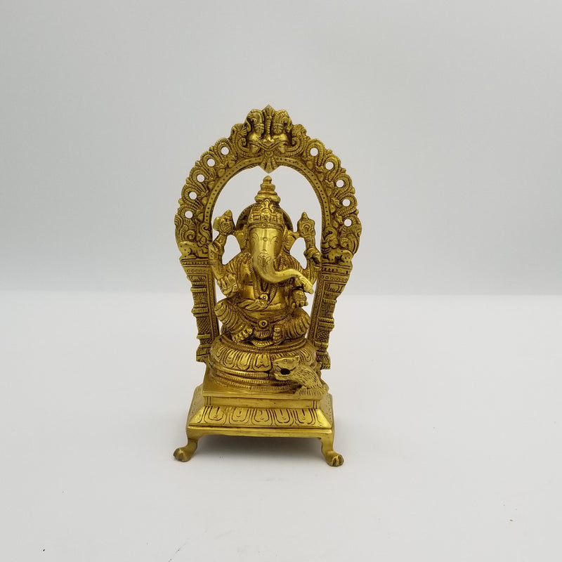 9" x 5" Brass Ganesh with Arch
