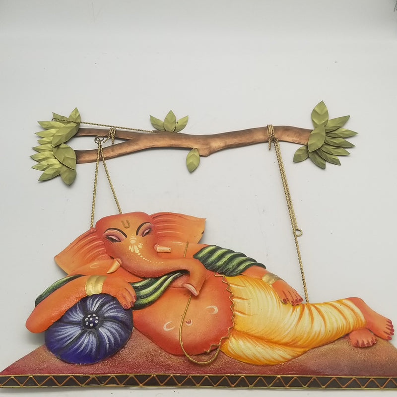 30" H Wrought Iron Ganesh resting on Jhula / Swing