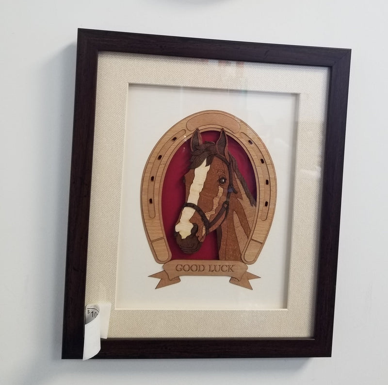 Wooden Marquetry - 11" x 13" - Good Luck Horse