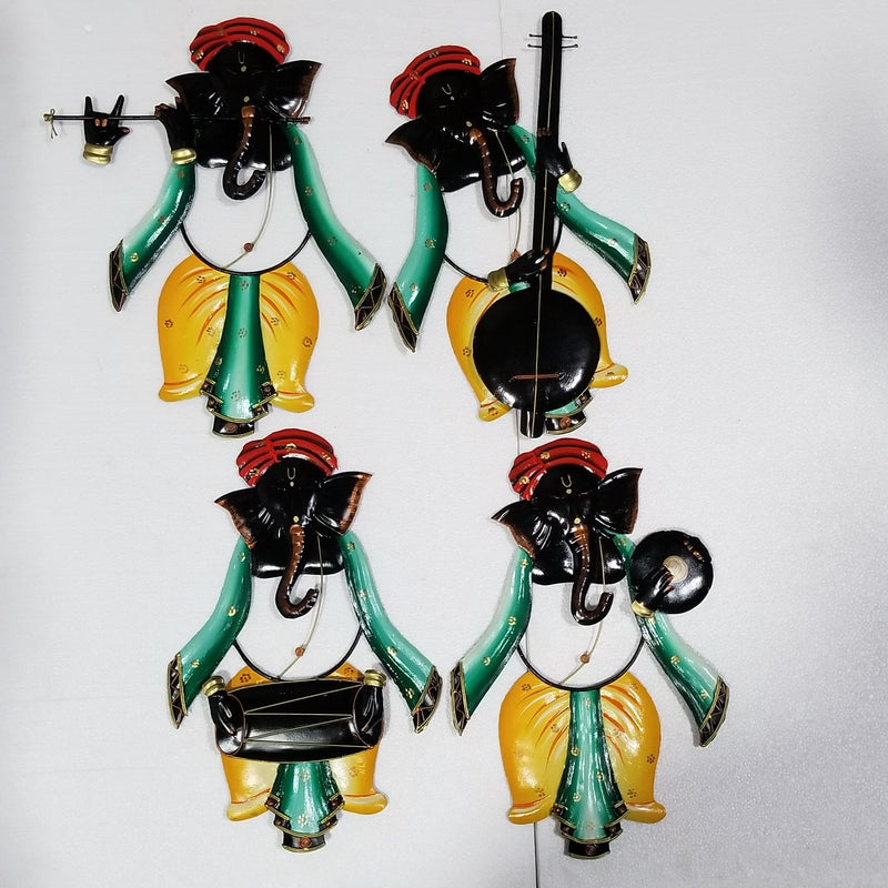17"H Green Ganesh Musician Set of 4
