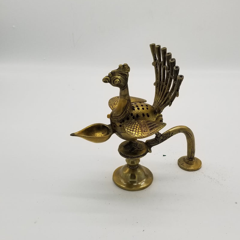 9.5"L Solid Brass Peacock inspired Incense holder with sleek handle