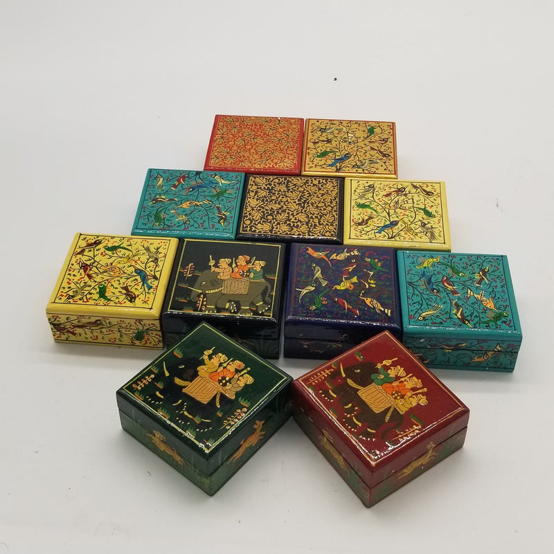 Papier Mache 3" x 3" Square Jewel Box assorted