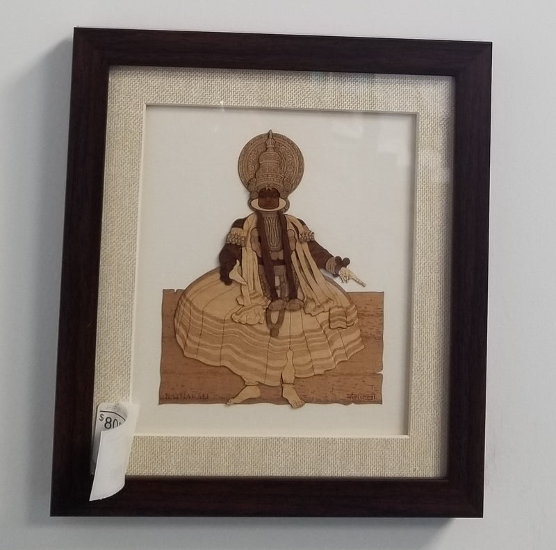 Wooden Marquetry - 9" x 10" - Kathakali Dance