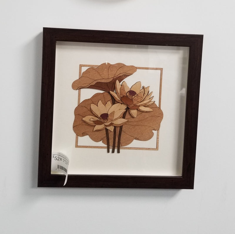 Wooden Marquetry - 10" x 10" - Lotus