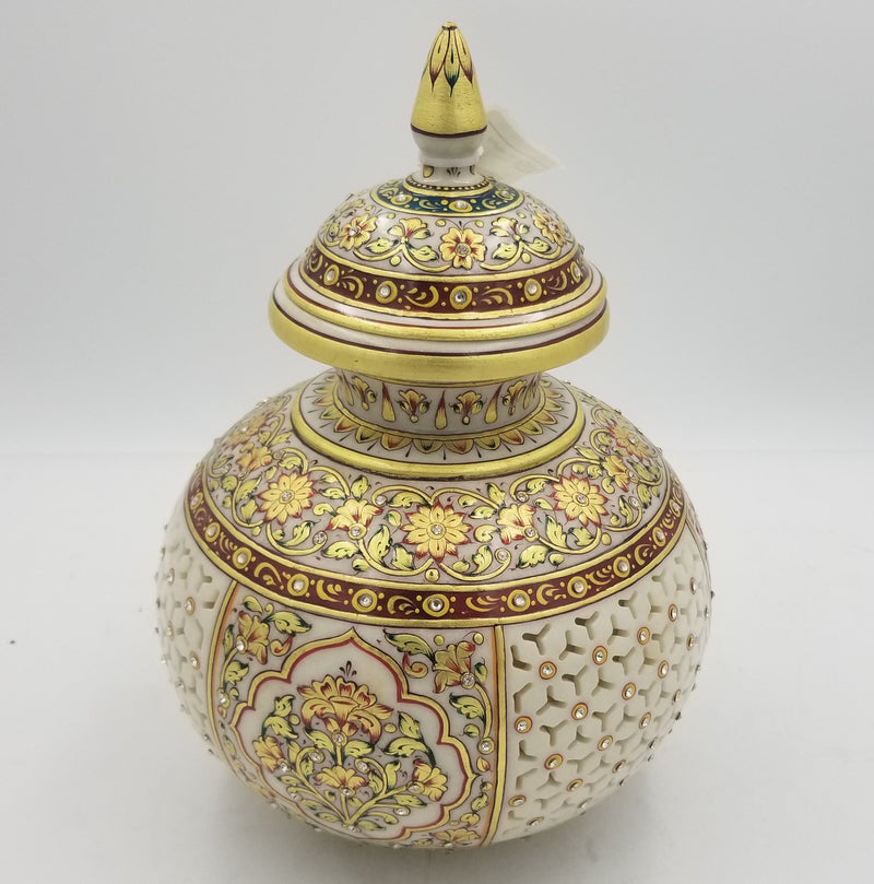 Marble 8" Matka/Pot with Jali work