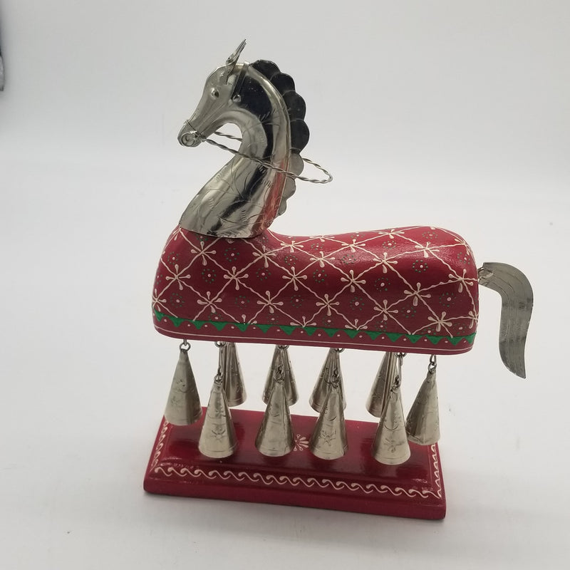 13" Horse inspired Metal decor with hanging bells