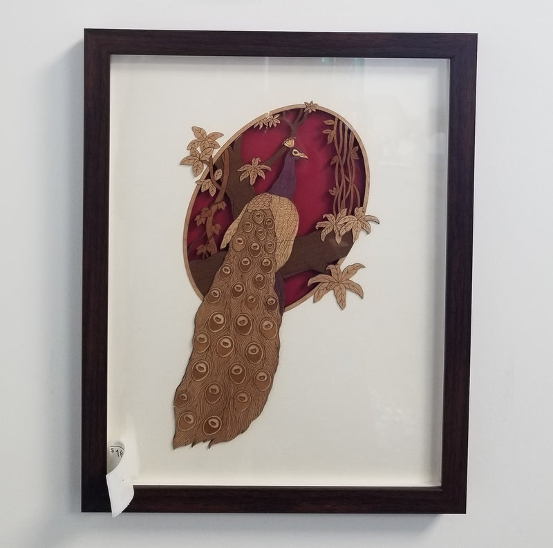 Wooden Marquetry - 12" x 15" - Peacock
