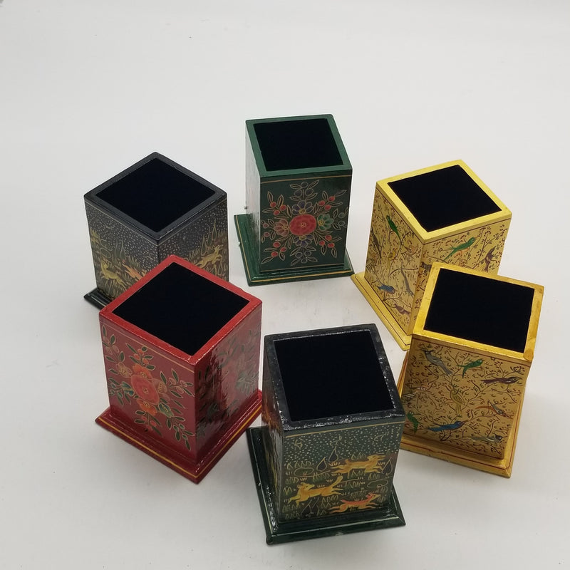 Papier Mache Square Pen and Cutlery Stand assorted