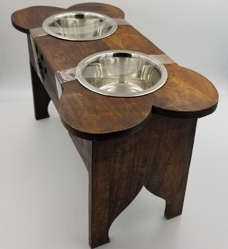 Mango wood Large Double Pet feeder