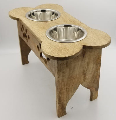 Mango wood Large Double Pet feeder