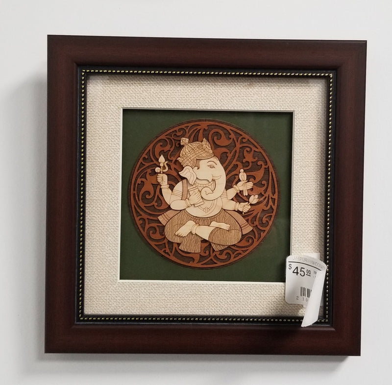 Wooden Marquetry - 8" x 8" - Pothi Ganesh