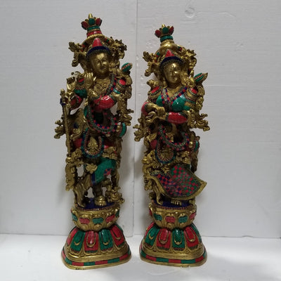 24" Radhakrishna Pair with Stonework