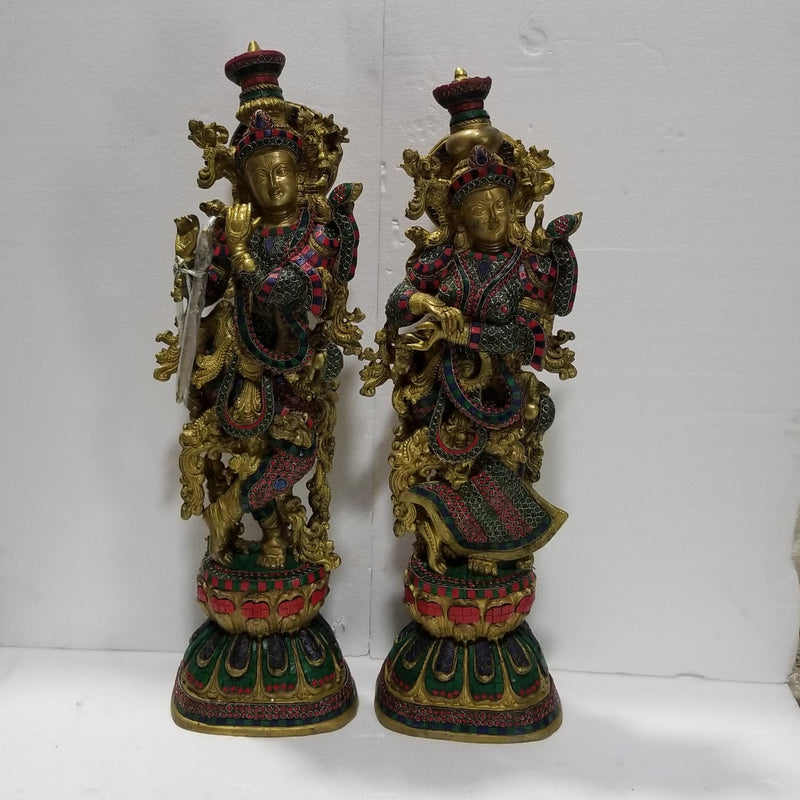 24" Radhakrishna Pair with Stonework