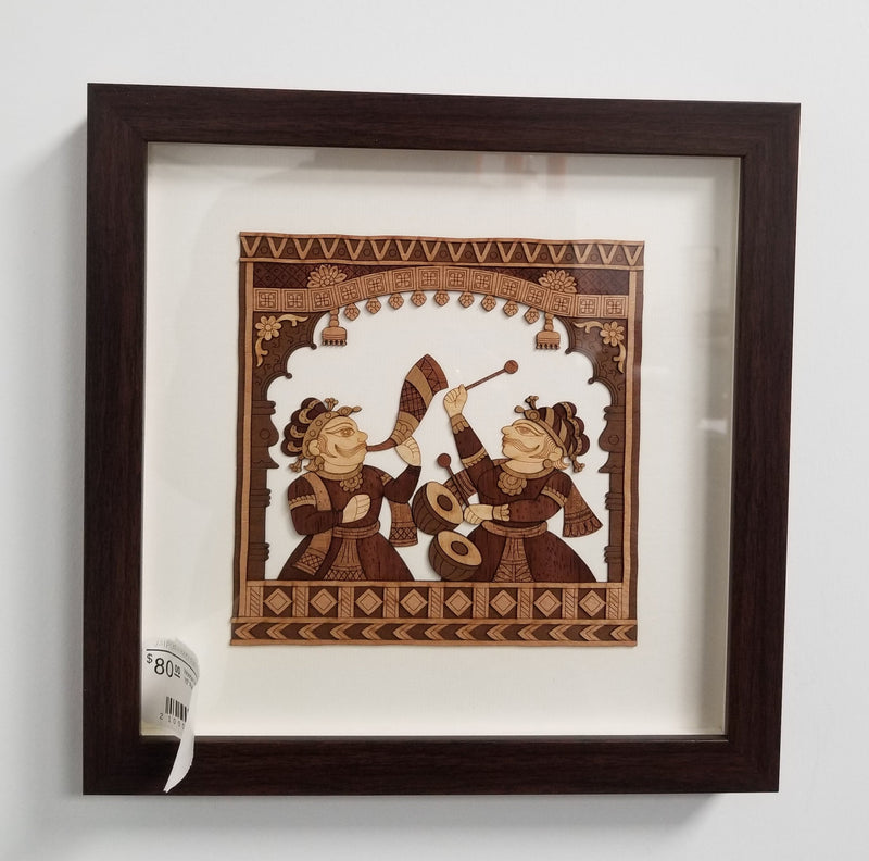 Wooden Marquetry - 10" x 10" Rajasthani Folk Art-2