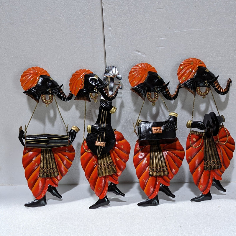19"H Red Ganesh Musician Set of 4