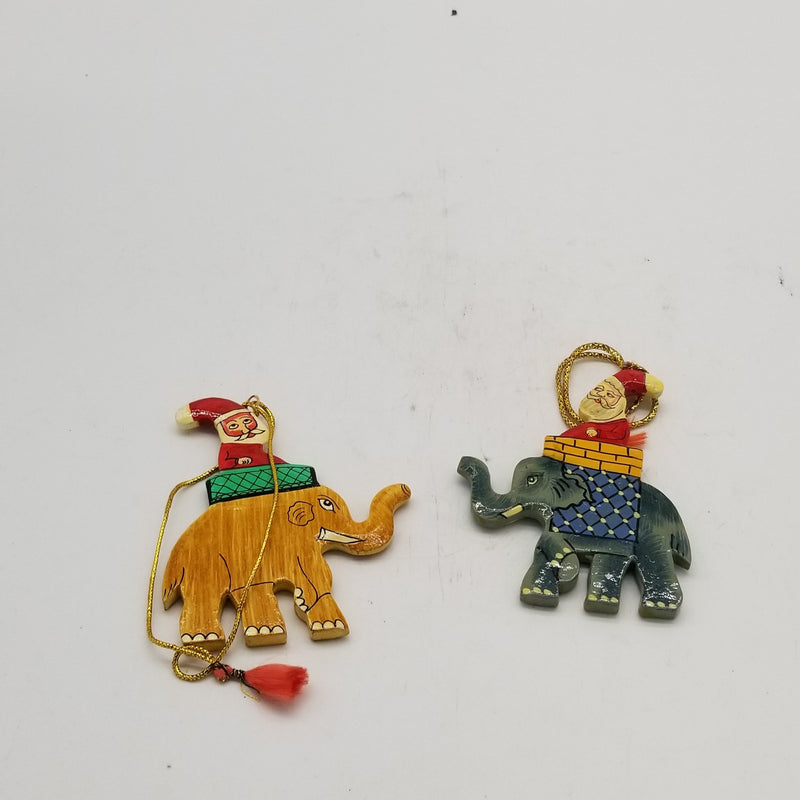 4" x 3" Papier Mache Santa on Elephant Hanging