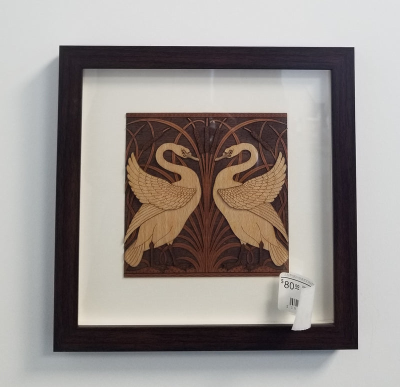 Wooden Marquetry - 10" x 10" - Swans