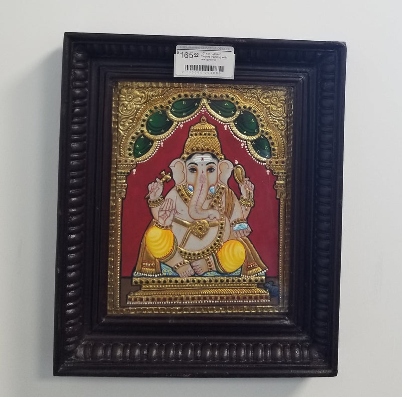 10" x 8” Ganesh Tanjore Painting with real gold foil