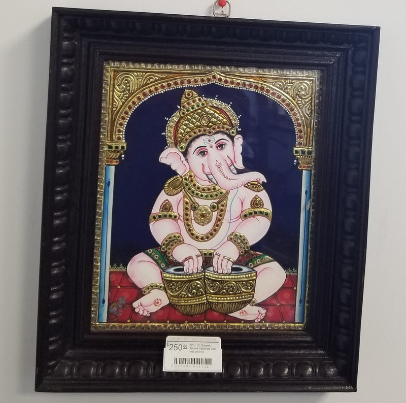12” x 10” Ganesh Tanjore Paintings with real gold foil
