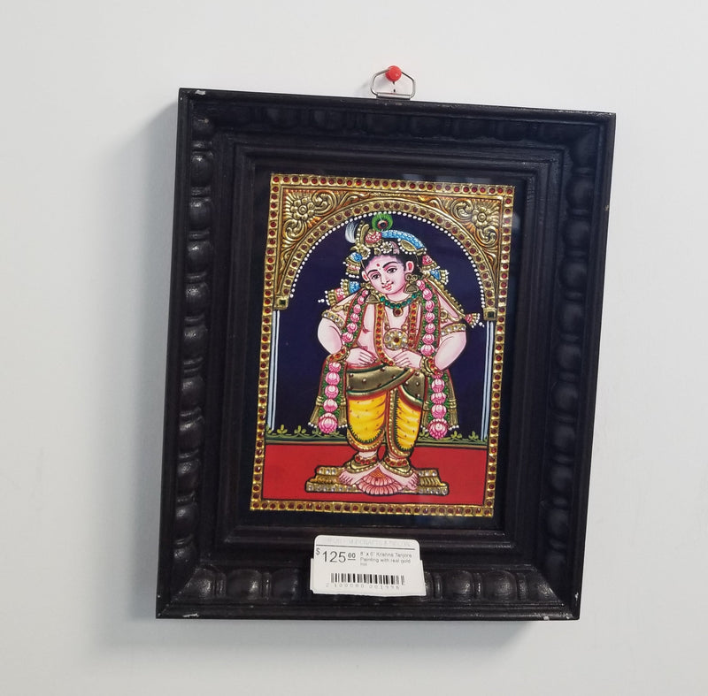 8” x 6” Krishna Tanjore Painting with real gold foil