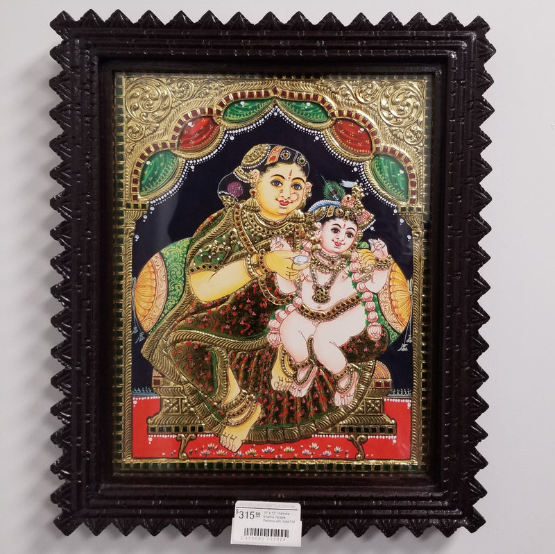 15" x 12" Yashoda Krishna Tanjore Painting with Gold Foil
