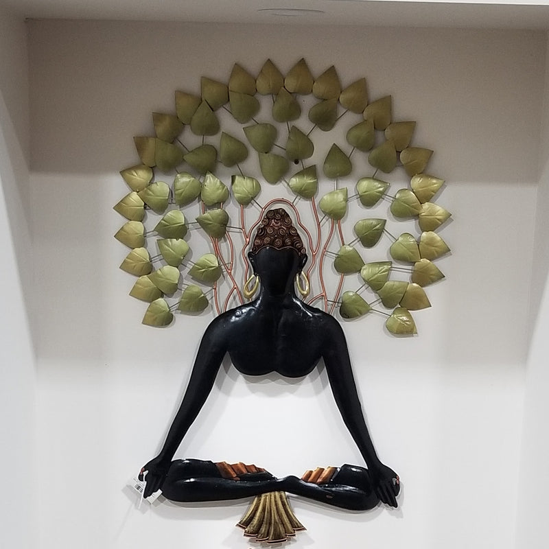 36" H Wrought Iron Meditating Buddha Tree Background