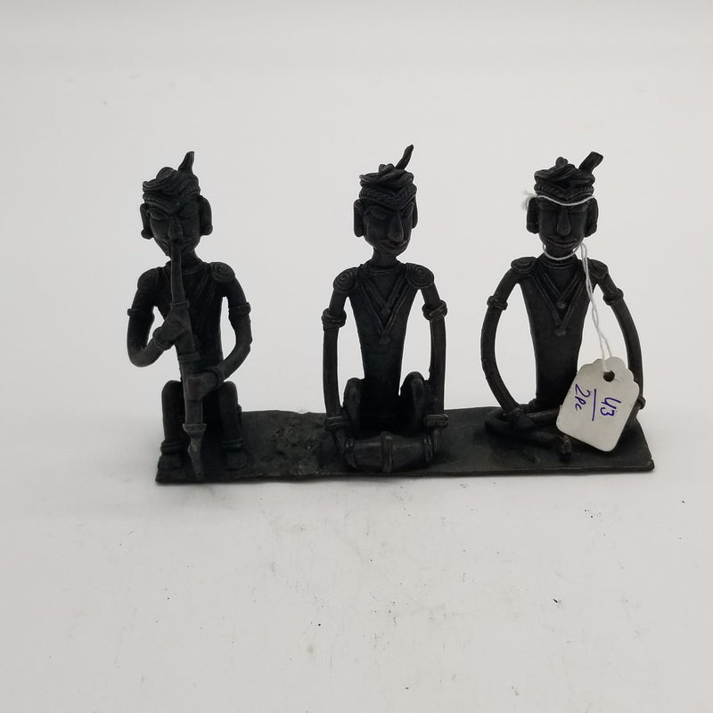 7"L Tribal Brass Tribal Musician set of 3 on Pedestal