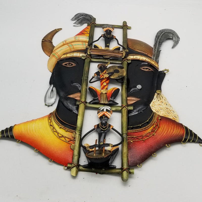 24" H Wrought Iron Tribal Musician and Mask