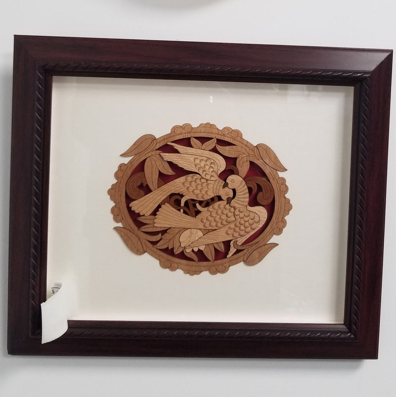 Wooden Marquetry - 11" x 13" - Two Pigeon