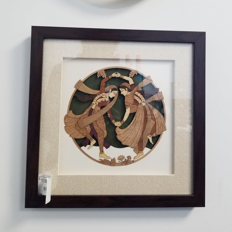 Wooden Marquetry - 12" x 12" - Two Dancer