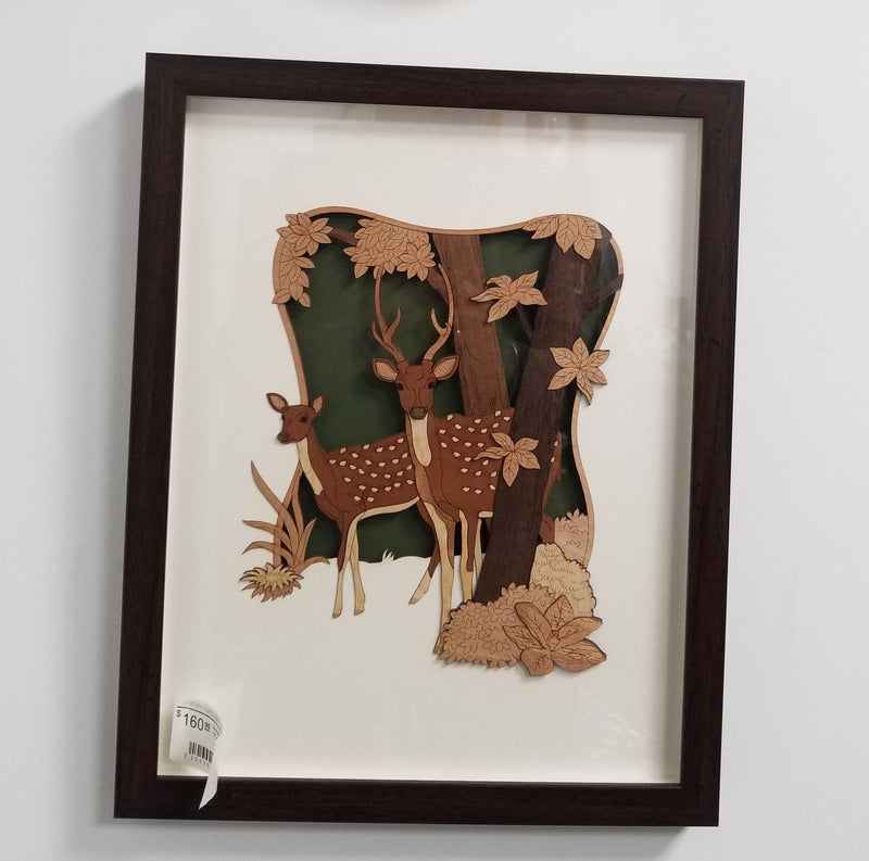 Wooden Marquetry - 12" x 15" - Two Deer